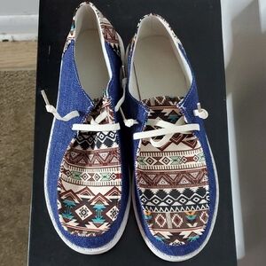 Aztec Patterned Blue Women's Shoes